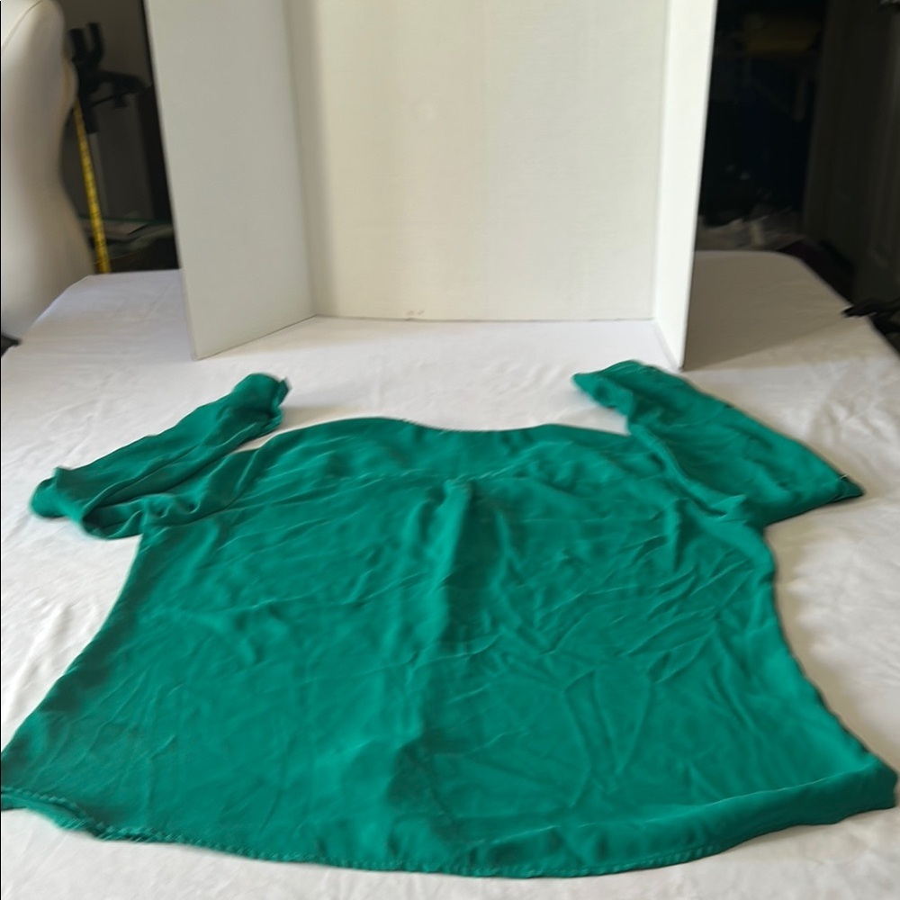 Express Green Buttoned Mandarin Collar Blouse - image 7